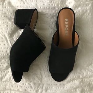 Black Faux Suede Report Mules